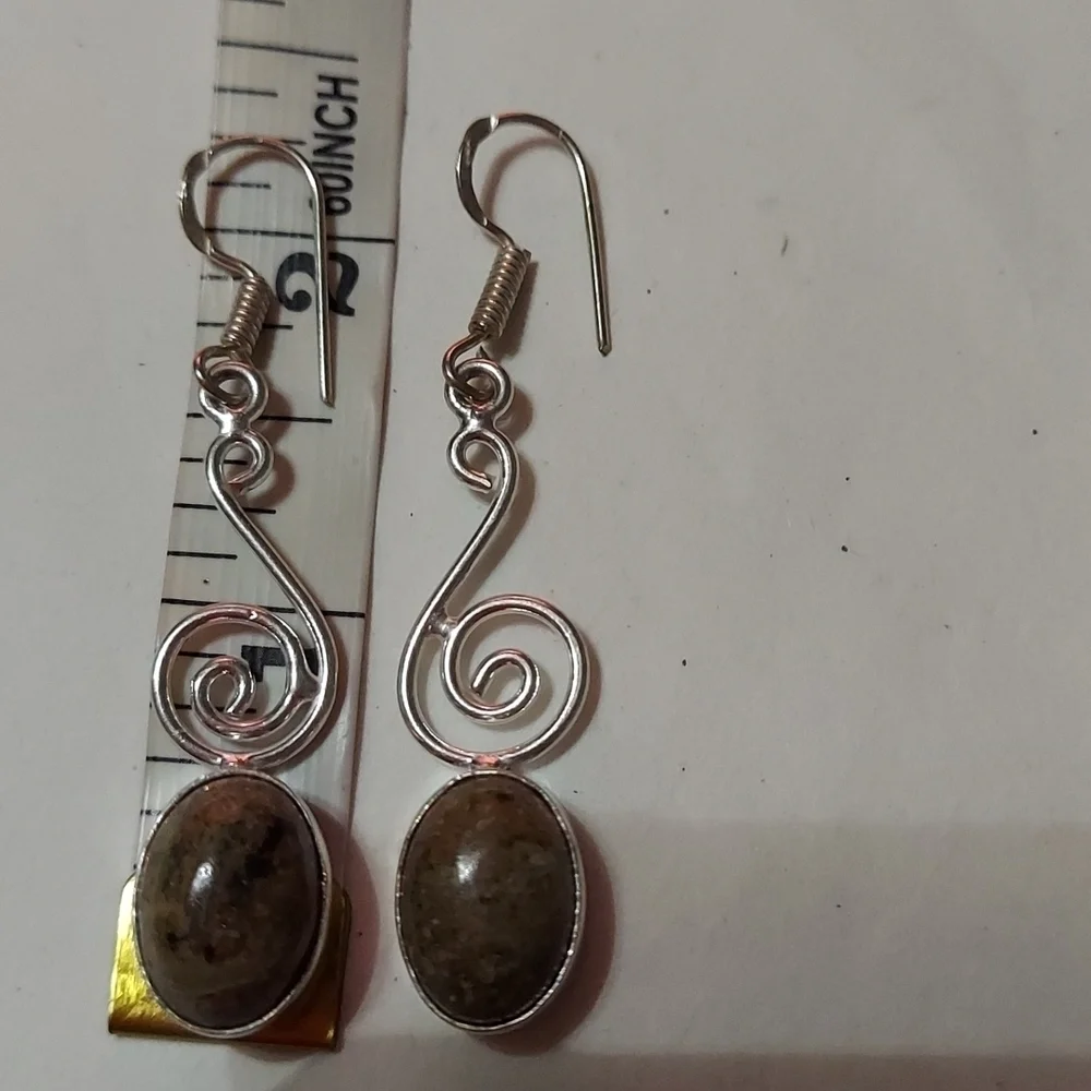 STERLING Silver Unakite Jasper Earrings